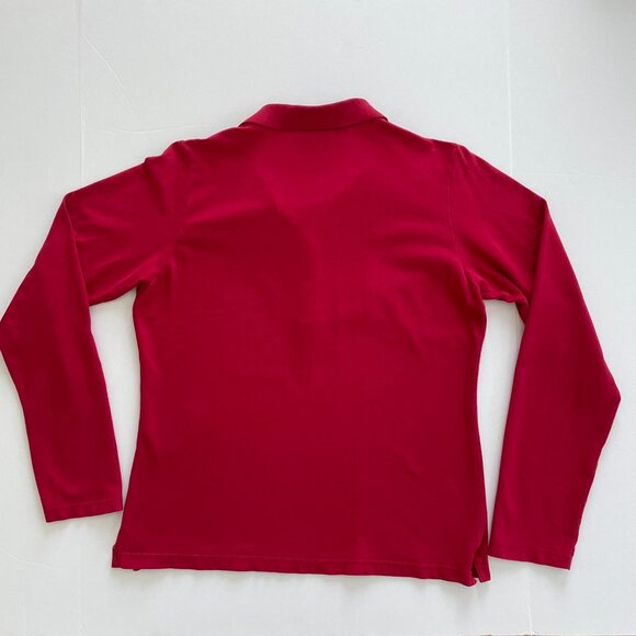 Vintage American Eagle Stretch Long Sleeve Polo Shirt in Red Size XL - Picture 2 of 9